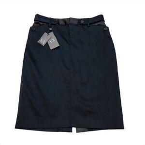 NEW Armani Exchange Tuxedo Satin Detail A-line Skirt in Black Size 0